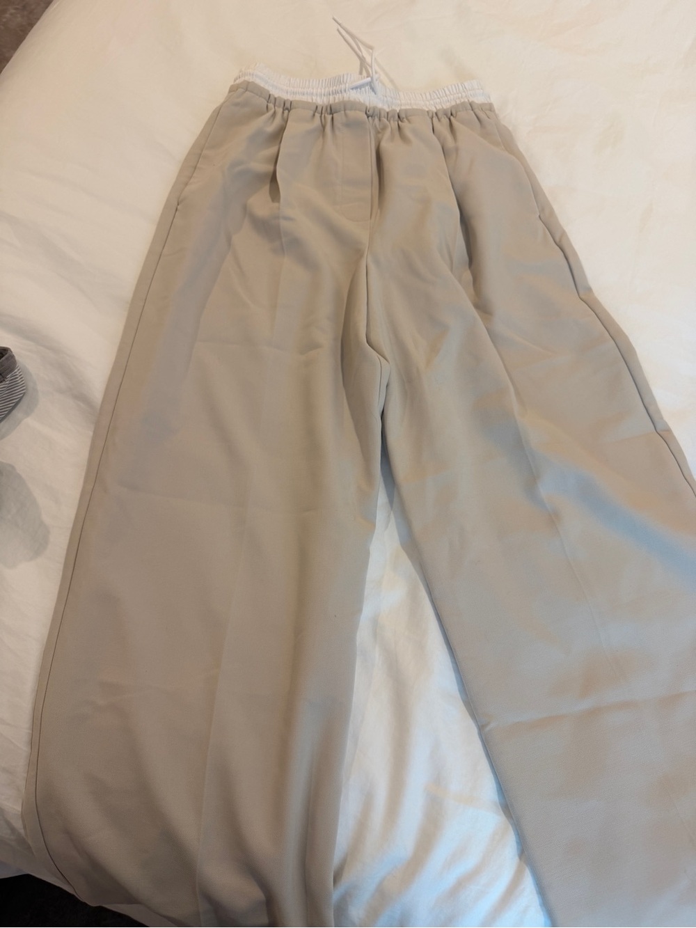 OAK + FORT Beige Elastic-Waist Wide-Leg Pants